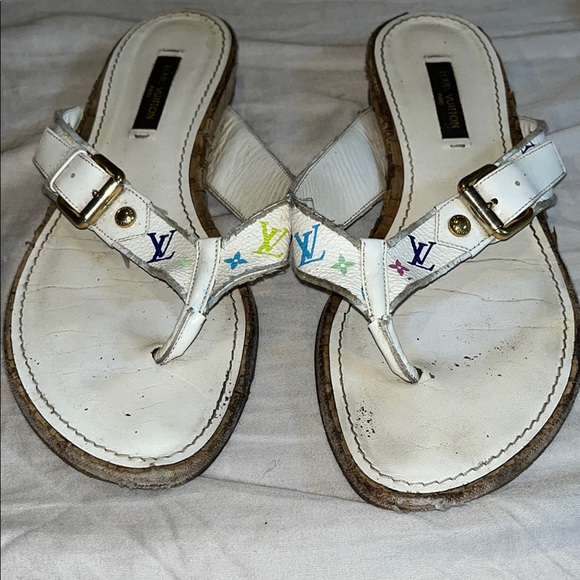 Louis Vuitton Shoes - Louis Vuitton White Multicolor Monogram Thong Sandals
